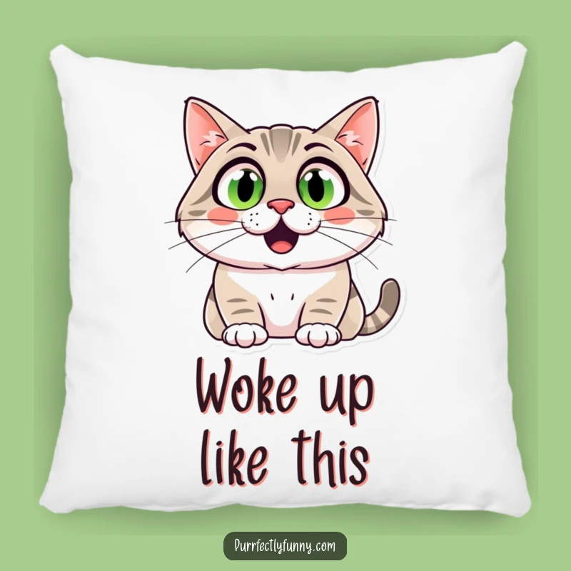 Funny Surprised Cat Pillow: Cozy and Hilarious Wide-Eyed Kitty Accent Pillow