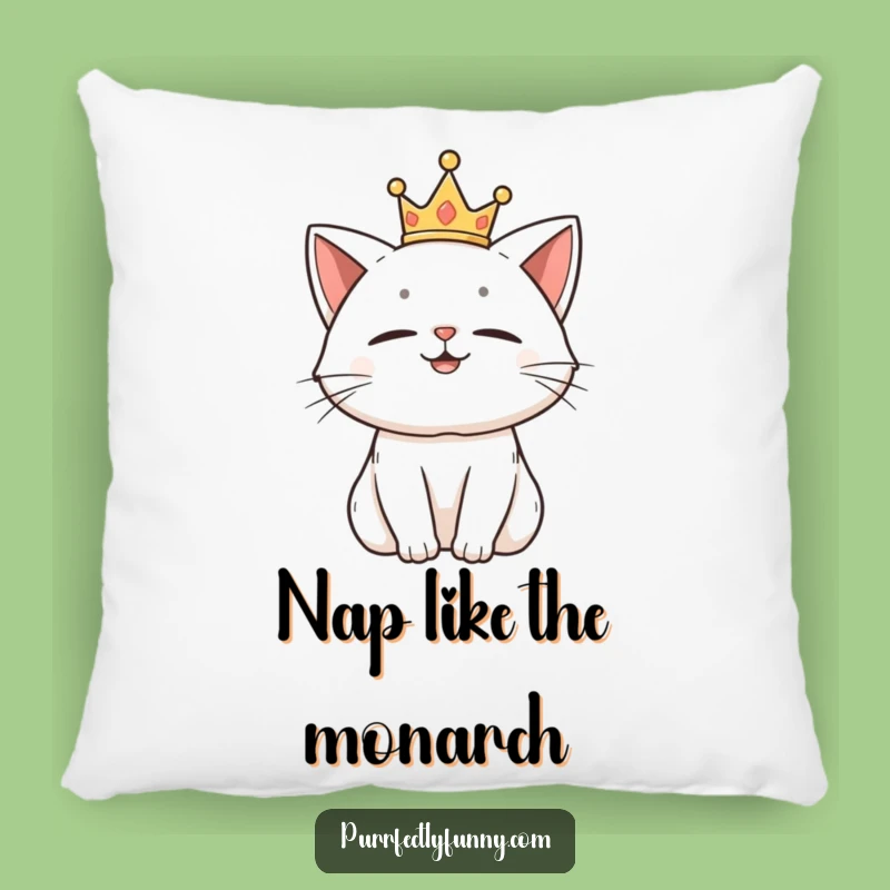 Funny Amused Cat Crown Pillow: Cozy Royalty for Your Couch