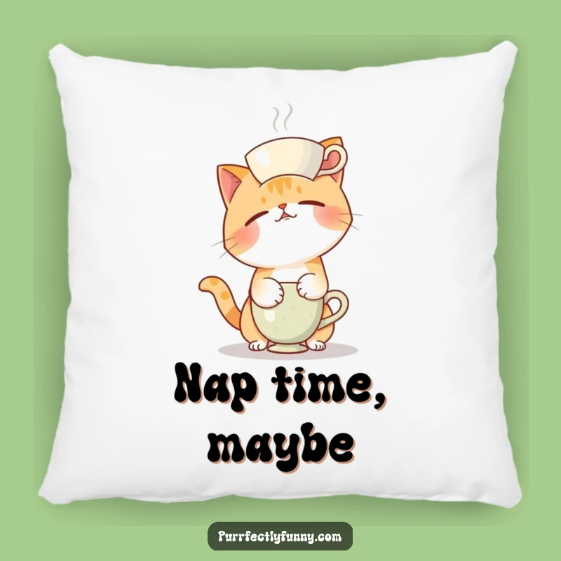 Funny Teacup Cat Fail Pillow: Soft Comfort with Hilarious Feline Balancing Act