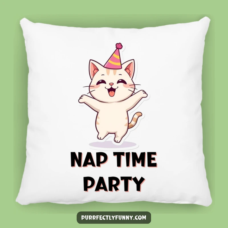Funny Party Cat Pillow - Plush Comfort with Feline Celebration Vibes