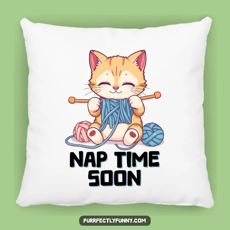 Funny Knitting Cat Pillow: Cozy and Hilarious Feline Crafter Accent Pillow