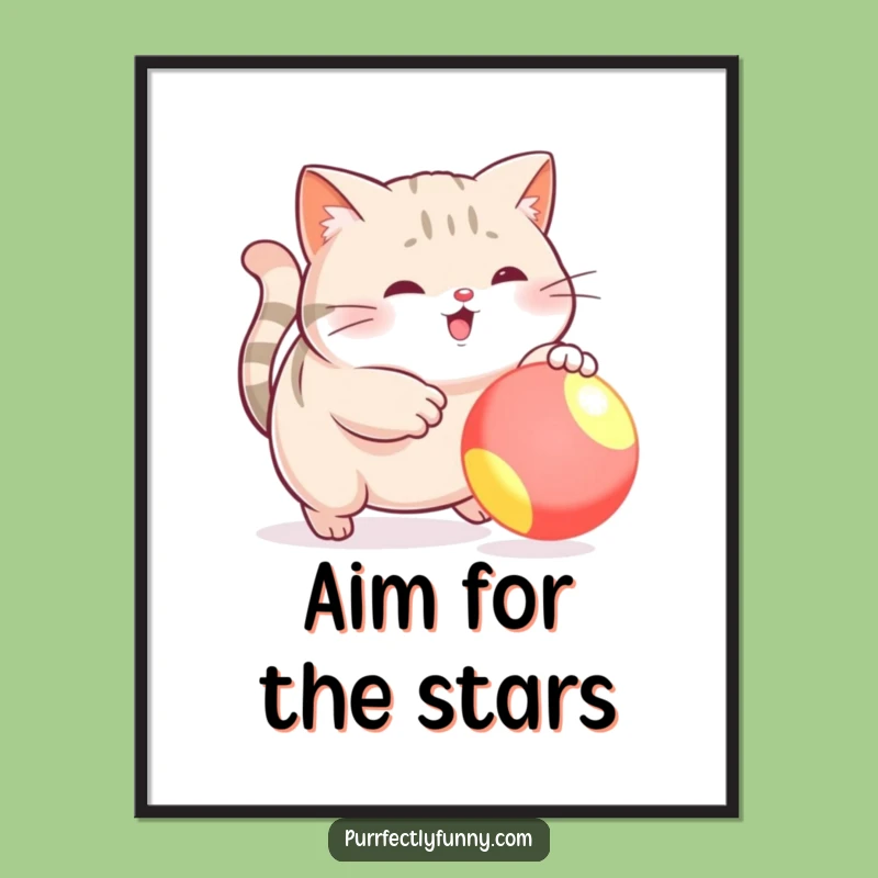 Funny Plump Cat Ball Chase: High-Quality Digital Art for Playful & Humorous Decor