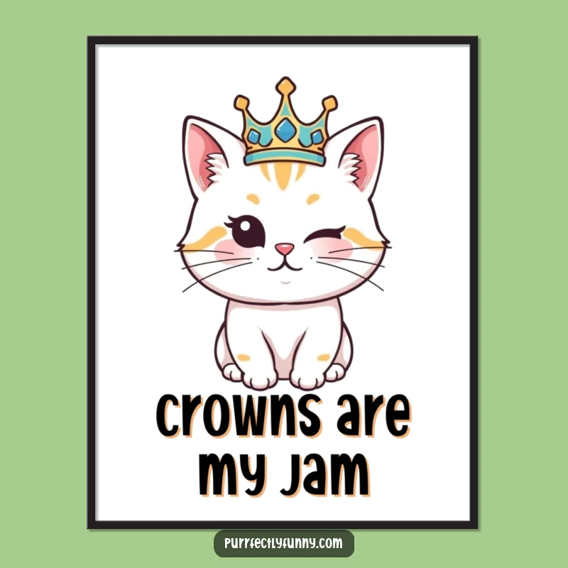 Funny Royal Cat Digital Art: High-Res Feline Crown Wink for Your Perfect Gift