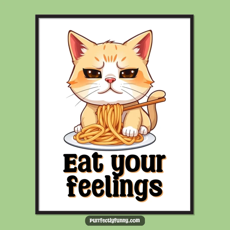 Funny Spaghetti Cat Digital Art: Hilarious Messy Feline Downloadable Print