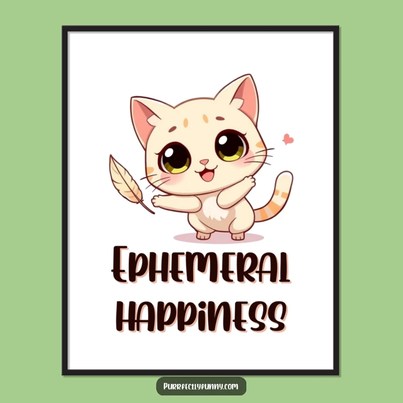 Funny Joyful Cat Feather Chase Digital Art Print Instant Playful Decor Funny Gift