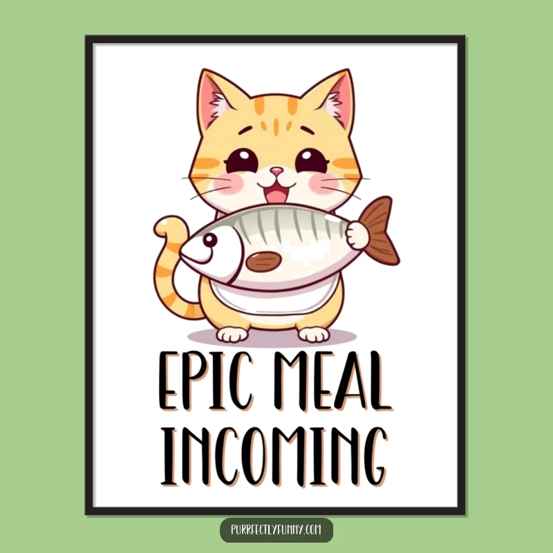 Funny Cat Fish Dream Digital Print - Anticipation Art, Perfect Gift for Foodie Walls