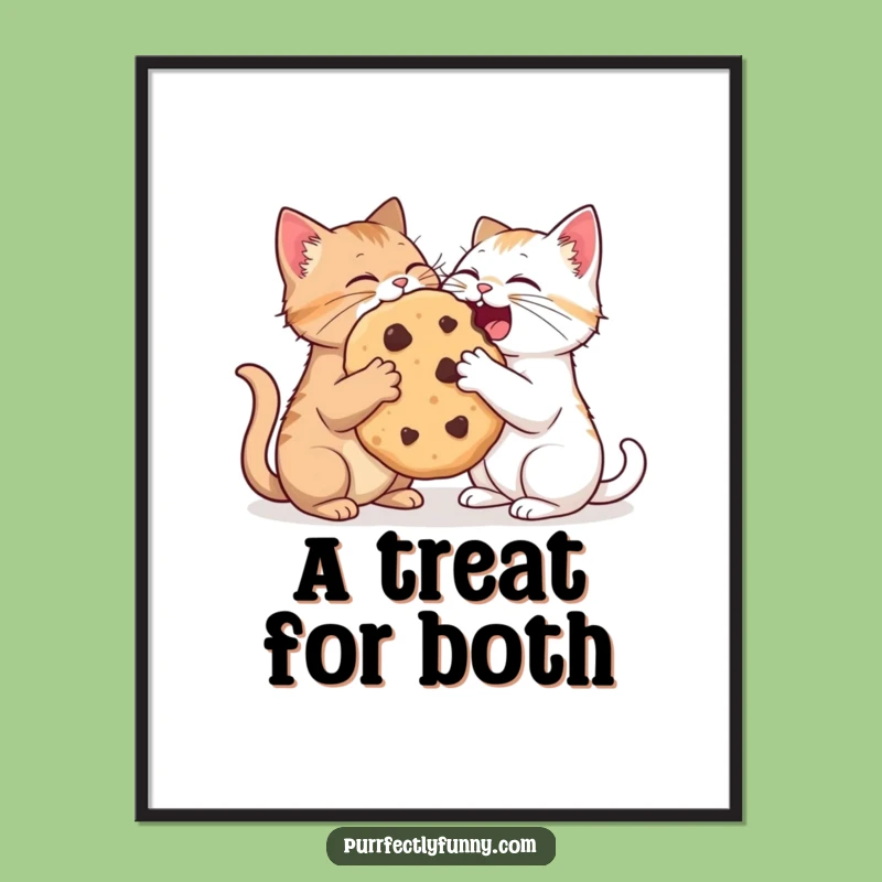 Funny Cat Cookie Sharing Digital Art: Instant Sweet Decor, Perfect Gift