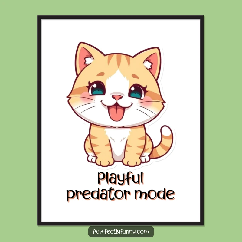 Funny Cat Pouncing Digital Art - Tongue Out Instant Playful Decor!