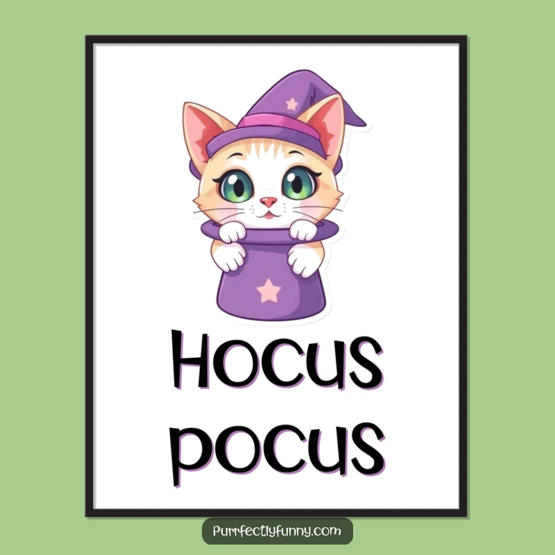 Funny Curious Cat Magic Hat Digital Print: Whimsical Wall Art