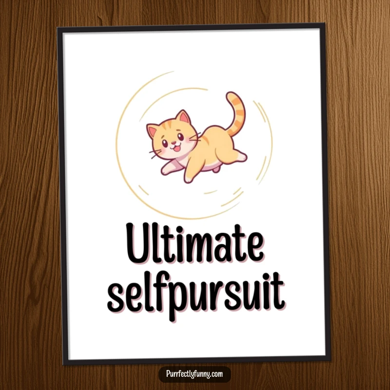 Funny Cat Digital Art Print: High-quality, funny illustration of a cat caught in a happy, dizzy spiral chasing its own tail.