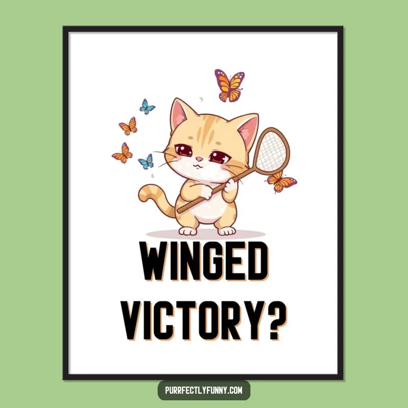 Funny Goofy Cat Butterfly Net Digital Print: Hilarious Pet Art for Your Walls