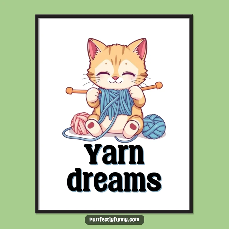 Funny Knitting Cat Digital Art: Hilarious Feline Crafter Downloadable Print