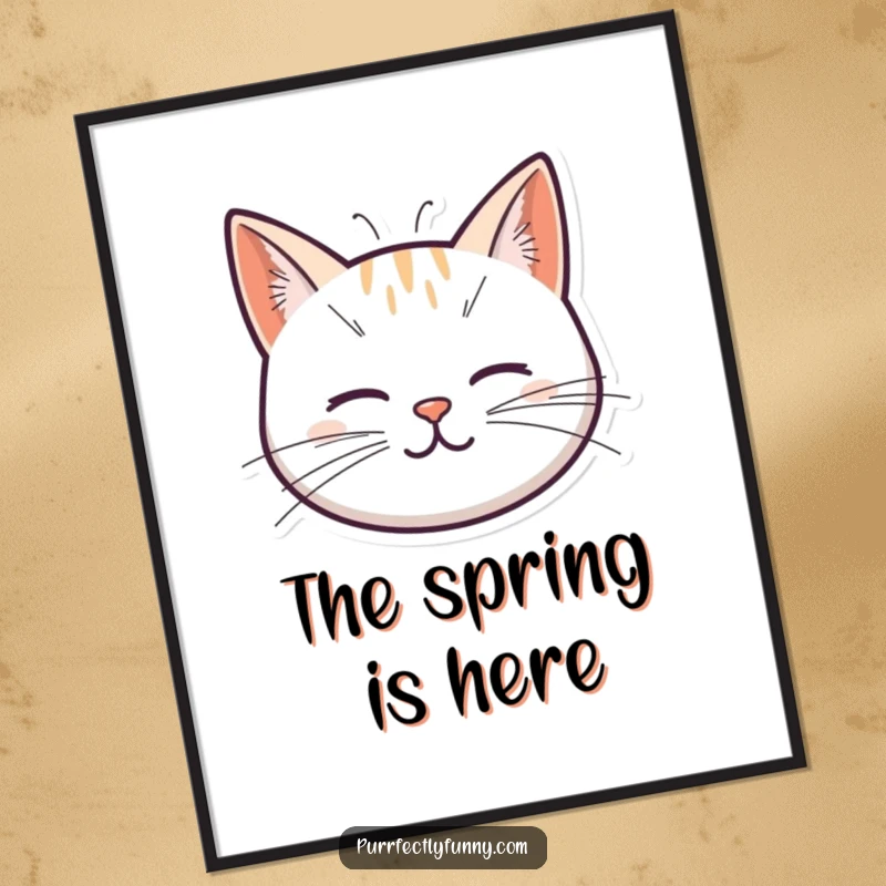 Funny digital art print of a stylized cat head with whiskers rendered as playful, coiled springs, adding a bouncy, animated feel to the artwork.