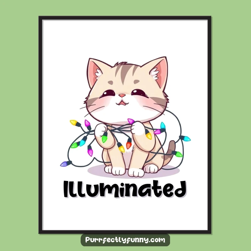 Funny Cat Lights Digital Print: Hilarious Holiday Wall Art
