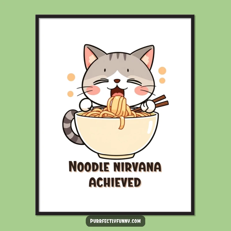 Funny Noodle Cat Slurp: High-Quality Digital Art for Foodie & Feline Decor