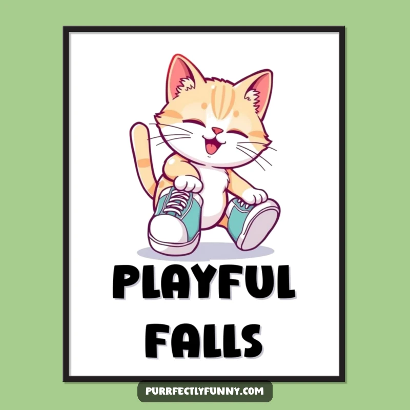 Funny Tripping Cat Digital Art: Hilarious Oversized Shoe Downloadable Print