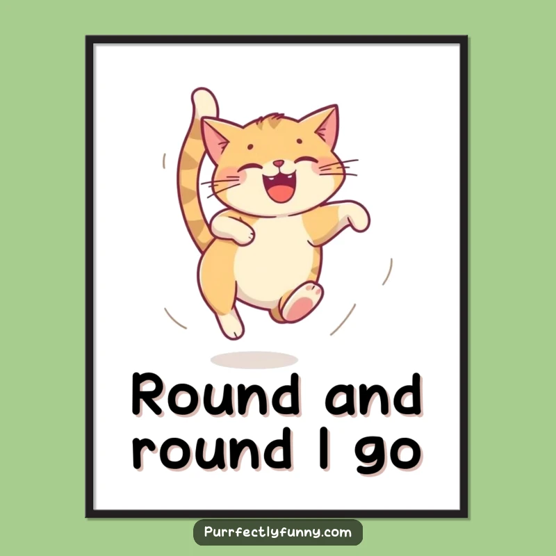 Funny Dizzy Cat Tail Chase Digital Print - Instant Playful Art!