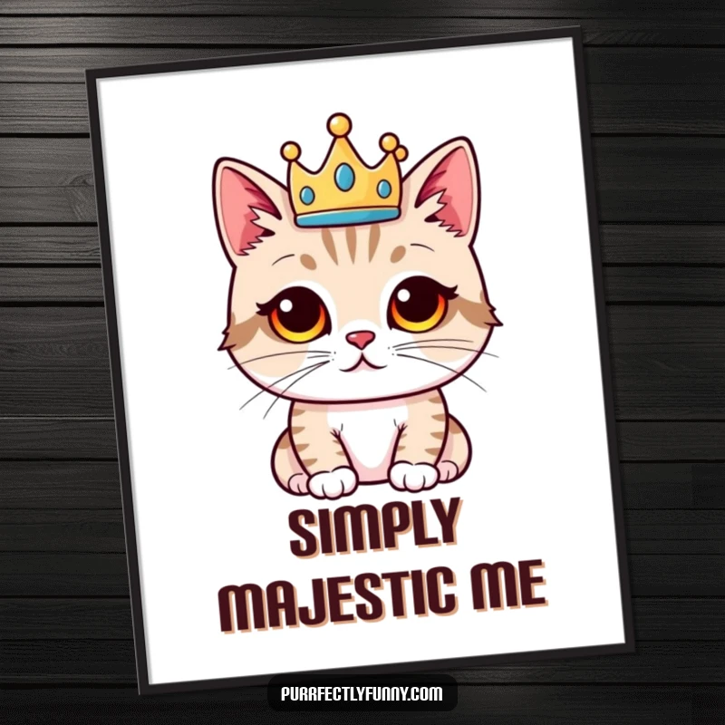 Funny cat digital art print, proud cat with a crown, humorous royal artwork, perfect funny gift for instant decor.