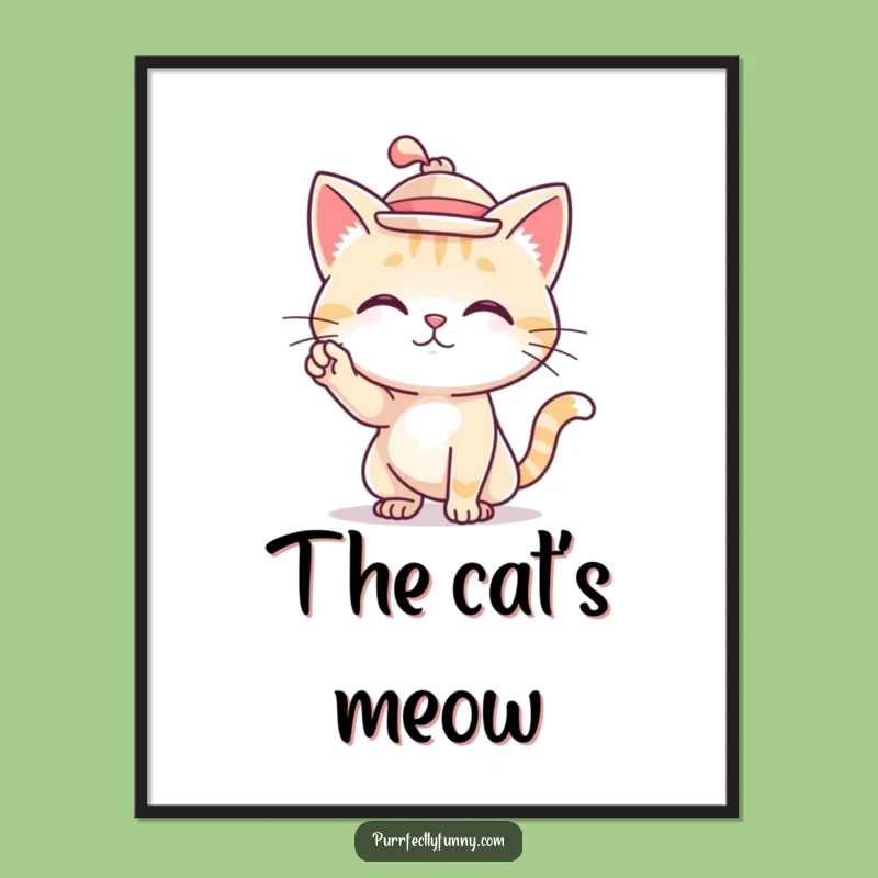 Funny Cat Hat Art Print: Stylish Feline Digital Decor