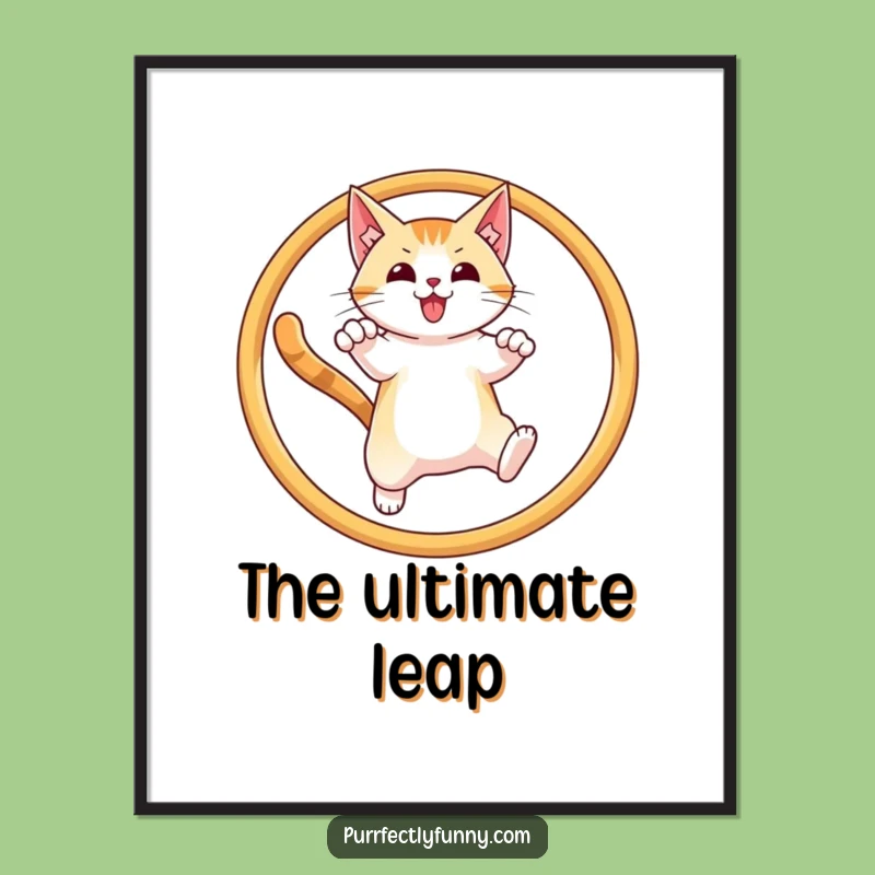 Funny Cat Hoop Leap Digital Art: Instant Victorious Decor, Perfect Gift
