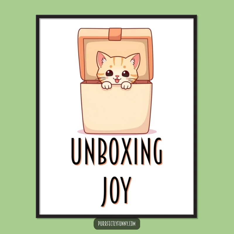 Funny Digital Art: Excited Cat in Gift Box - Instant Joyful Decor!