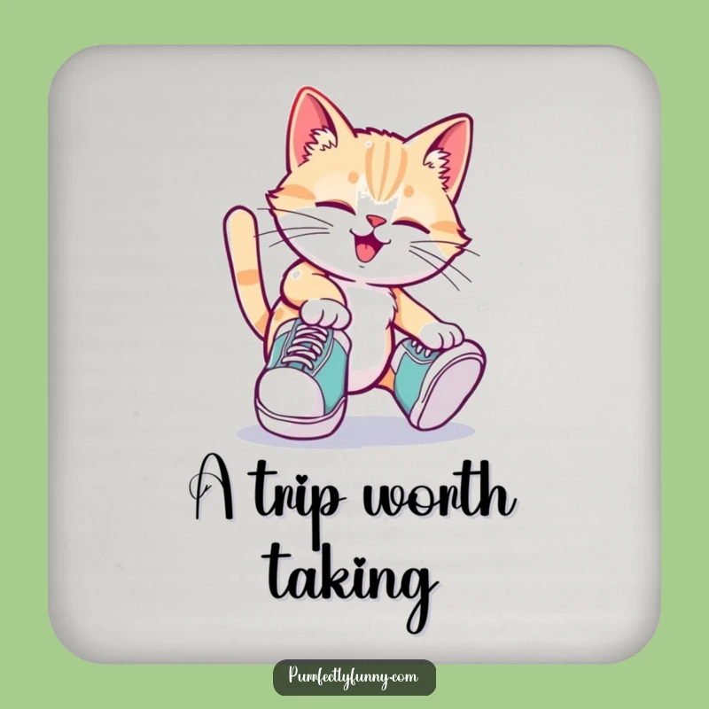 Funny Tripping Cat Drink Coaster: Hilarious Oversized Shoe Protection for Surfaces