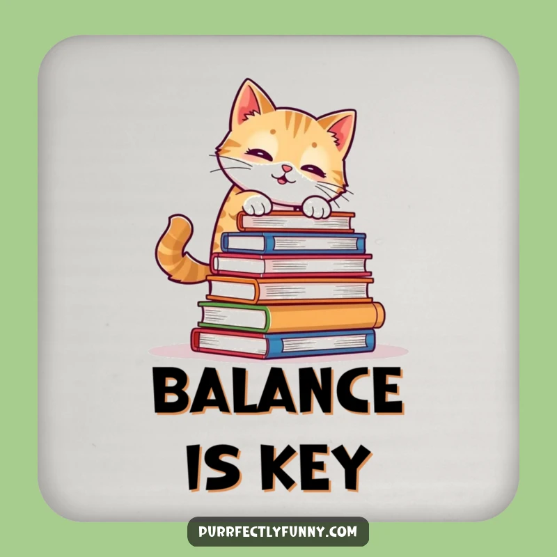 Funny Cat Book Balance Coaster - Protect Surfaces with Literary Wit