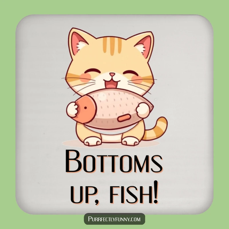 Funny Cat Bib Fish Treat Coaster - Protect Surfaces with Feline Humor