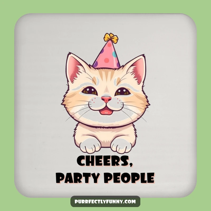 Funny Party Cat Coaster - Tilted Hat Drink Protector, Gift