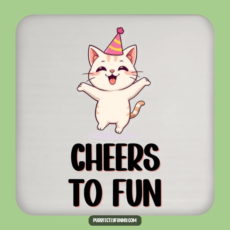 Funny Party Cat Coaster - Protect Surfaces with Feline Celebration Fun