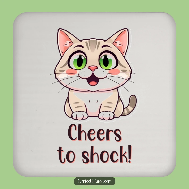 Funny Surprised Cat Drink Coaster: Hilarious Wide-Eyed Kitty Protection for Surfaces