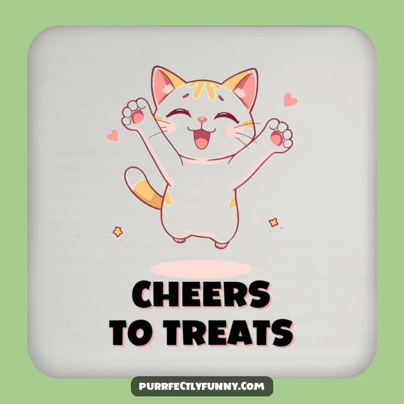 Funny Leaping Cat Coaster: Treat Chase - Protect Surfaces Funny Gift!