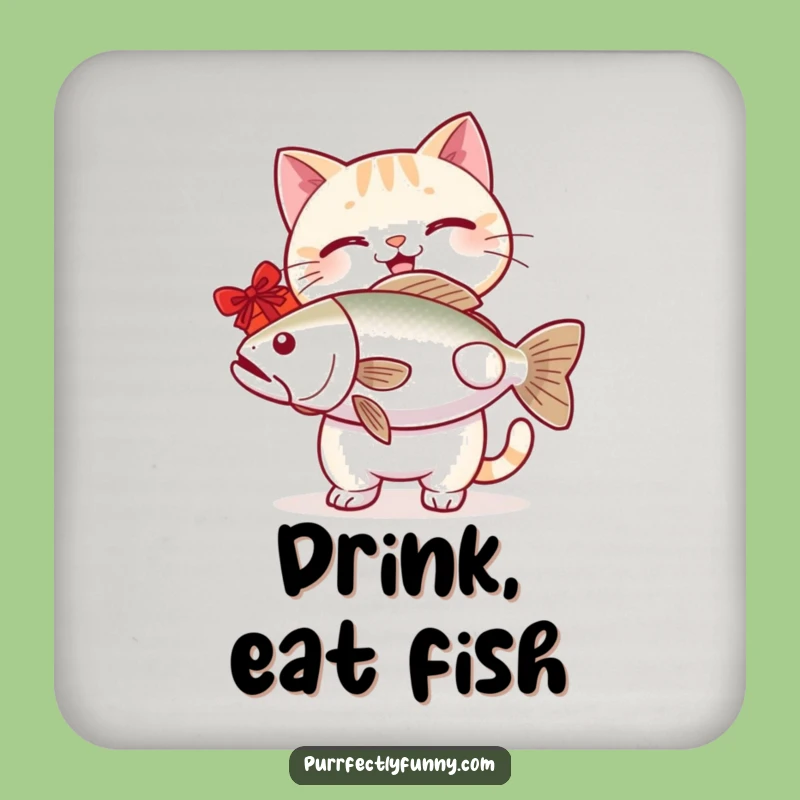 Funny Cat Fish Drink Coaster - Protect Surfaces with Hilarious Art