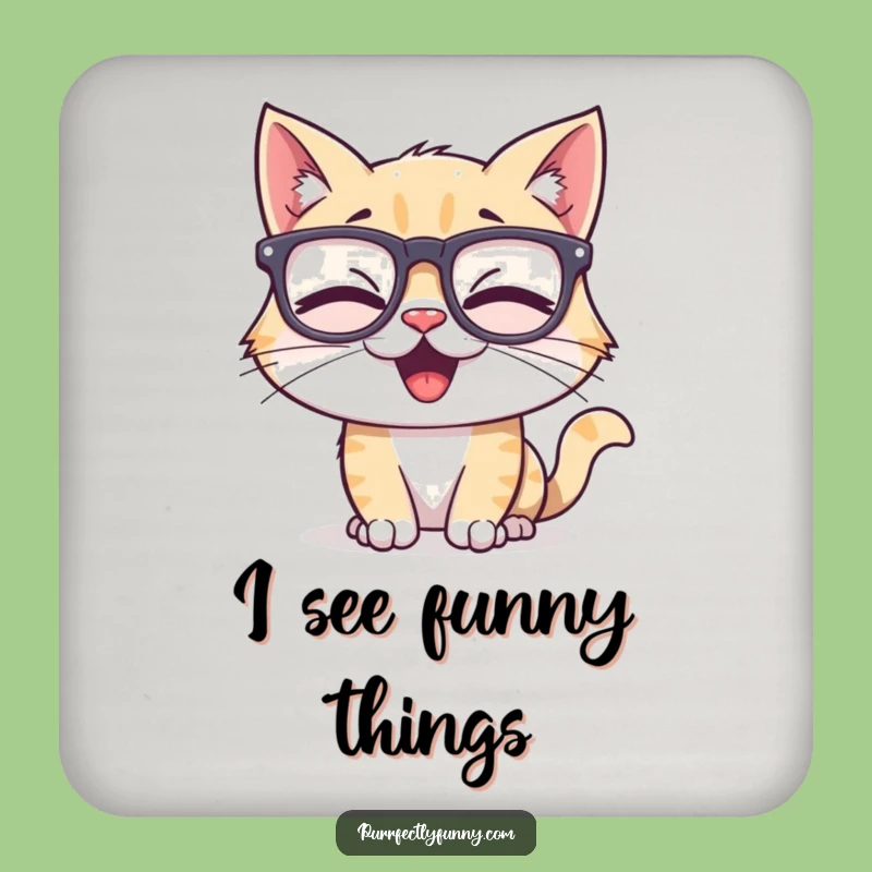 Funny Cat Coaster: Protect Surfaces with a Giggling Cat and Silly Glasses Art