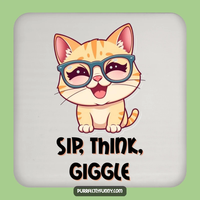 Funny Cat Drink Coaster: Silly Glasses Giggle - Protect Surface & Smile!