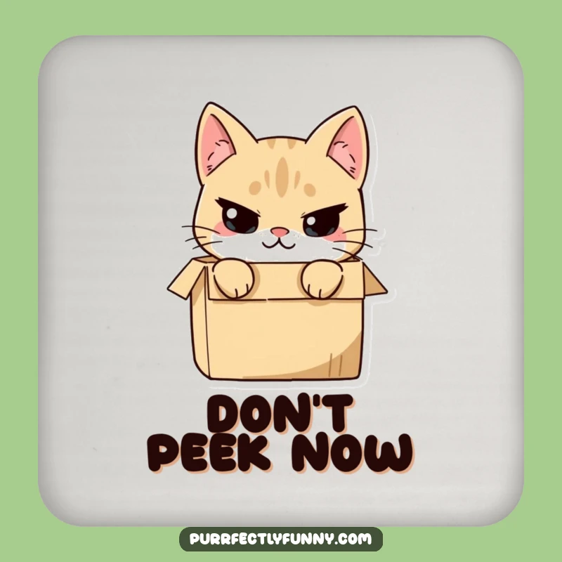 Funny Cat in Box Coasters: Protect Surfaces with Mischievous Charm