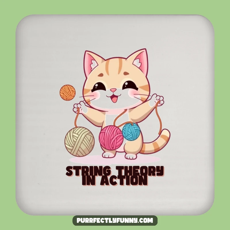 Funny Cat Juggling Yarn Coaster - Protect Surfaces with Crafty Feline Fun