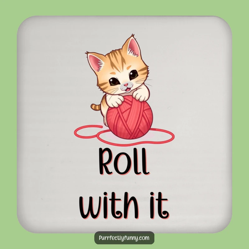 Funny Cat Pouncing Yarn Coaster: Hilarious Protection for Your Surfaces