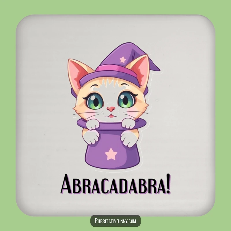 Funny Curious Cat Magic Hat Coaster: Whimsical Protection for Your Table