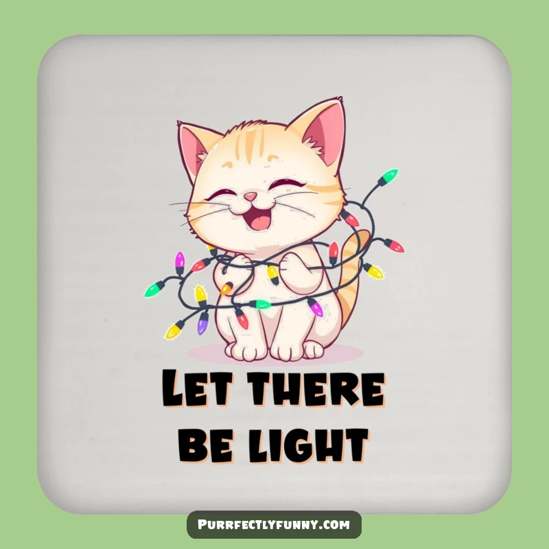 Funny Delighted Cat Lights Coaster: Festive Protector, Hilarious Drink Gift