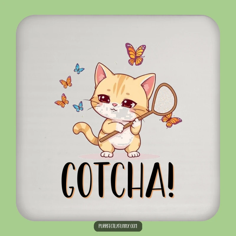Funny Goofy Cat Butterfly Hunter Coaster: Hilarious Protection for Your Surfaces