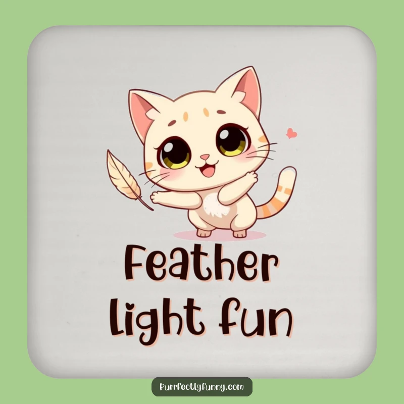 Funny Joyful Cat Feather Chase Coaster Protect Surfaces Funny Gift