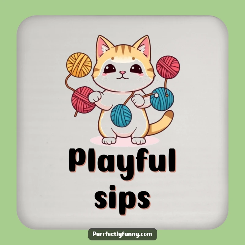 Funny Juggling Cat Yarn Coasters: Protect Surfaces with Talent