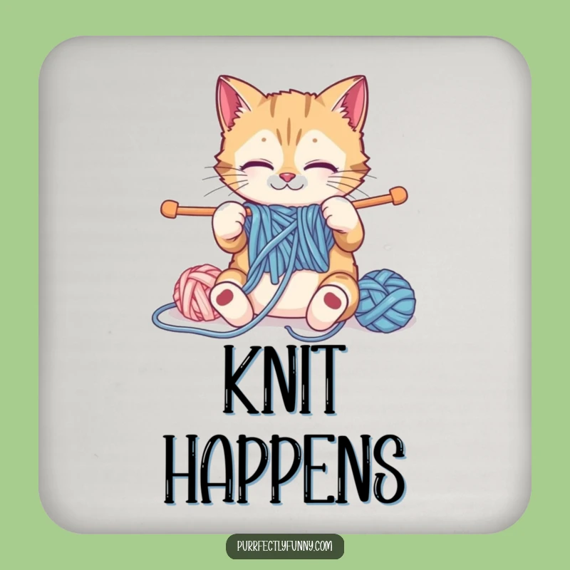 Funny Knitting Cat Drink Coaster: Hilarious Feline Crafter Protection for Surfaces