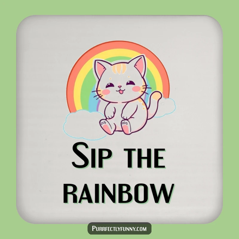Funny Rainbow Cat Coaster - Protect Surfaces with Magical Feline Fun