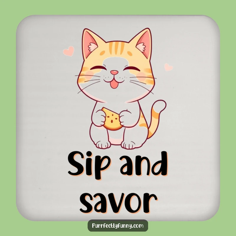 Funny Anticipation Cat Coaster: Snack Time - Protect Surfaces Funny Gift!