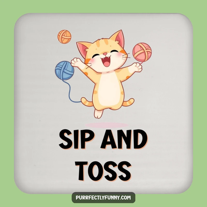 Funny Juggling Cat Coaster - Yarn Ball Drink Protector, Gift