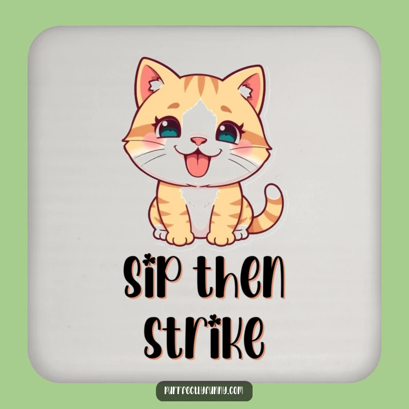 Funny Cat Pouncing Coaster - Tongue Out Protection & Play!