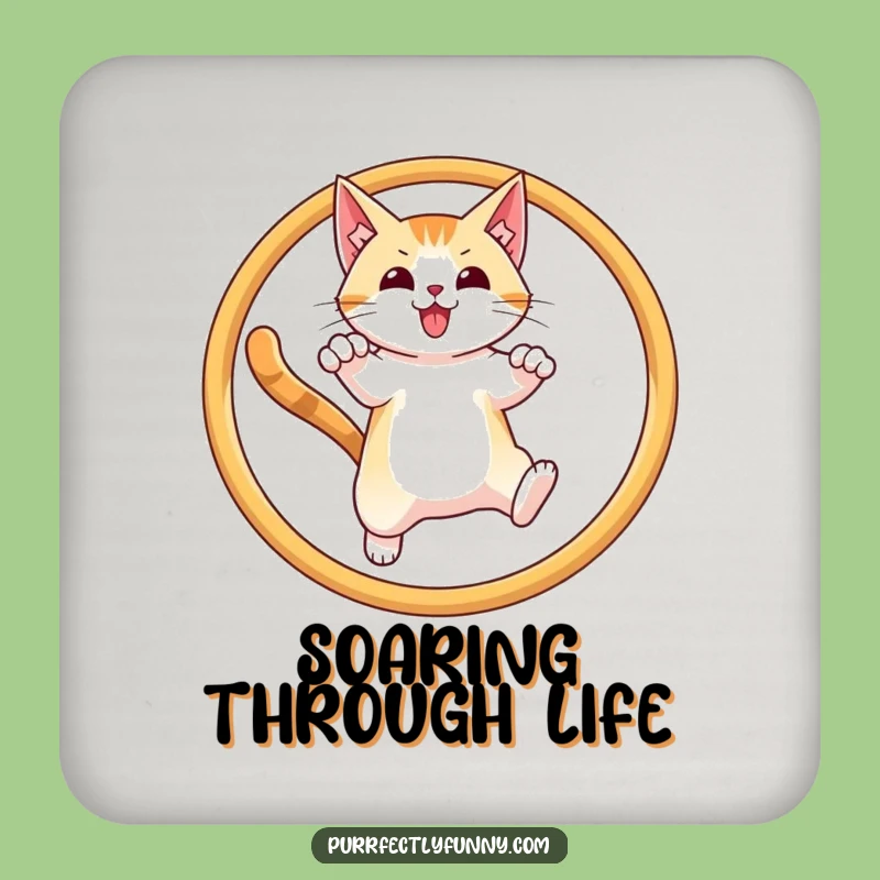 Funny Cat Hoop Leap Coaster: Protect Surfaces with Triumphant Humor
