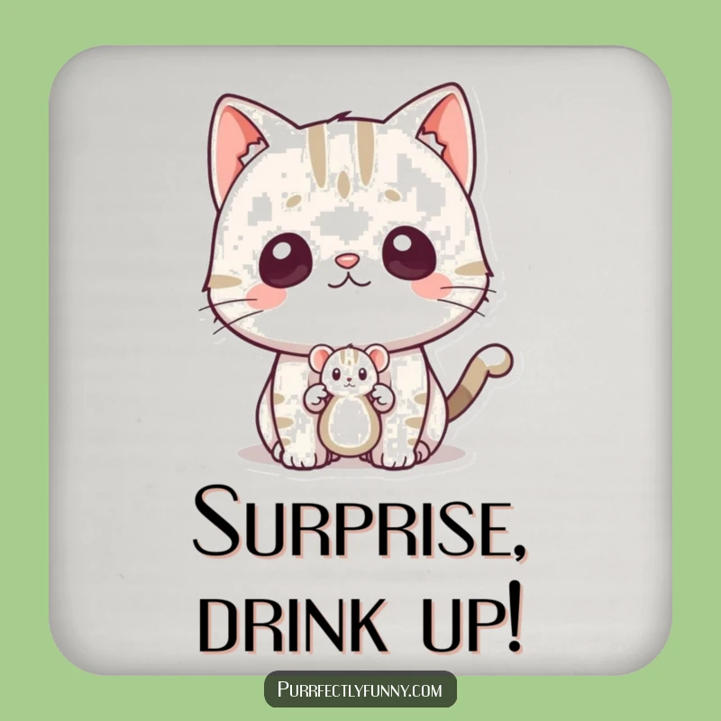 Funny Surprised Cat Coaster - Protect Surfaces with Humor - Great Funny Gift!